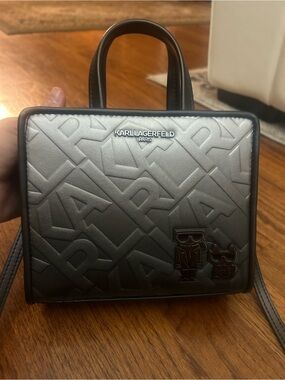 Karl Lagerfeld Paris K/Ikonik Monogram Mini Tote Crossbody Black Logo Bag